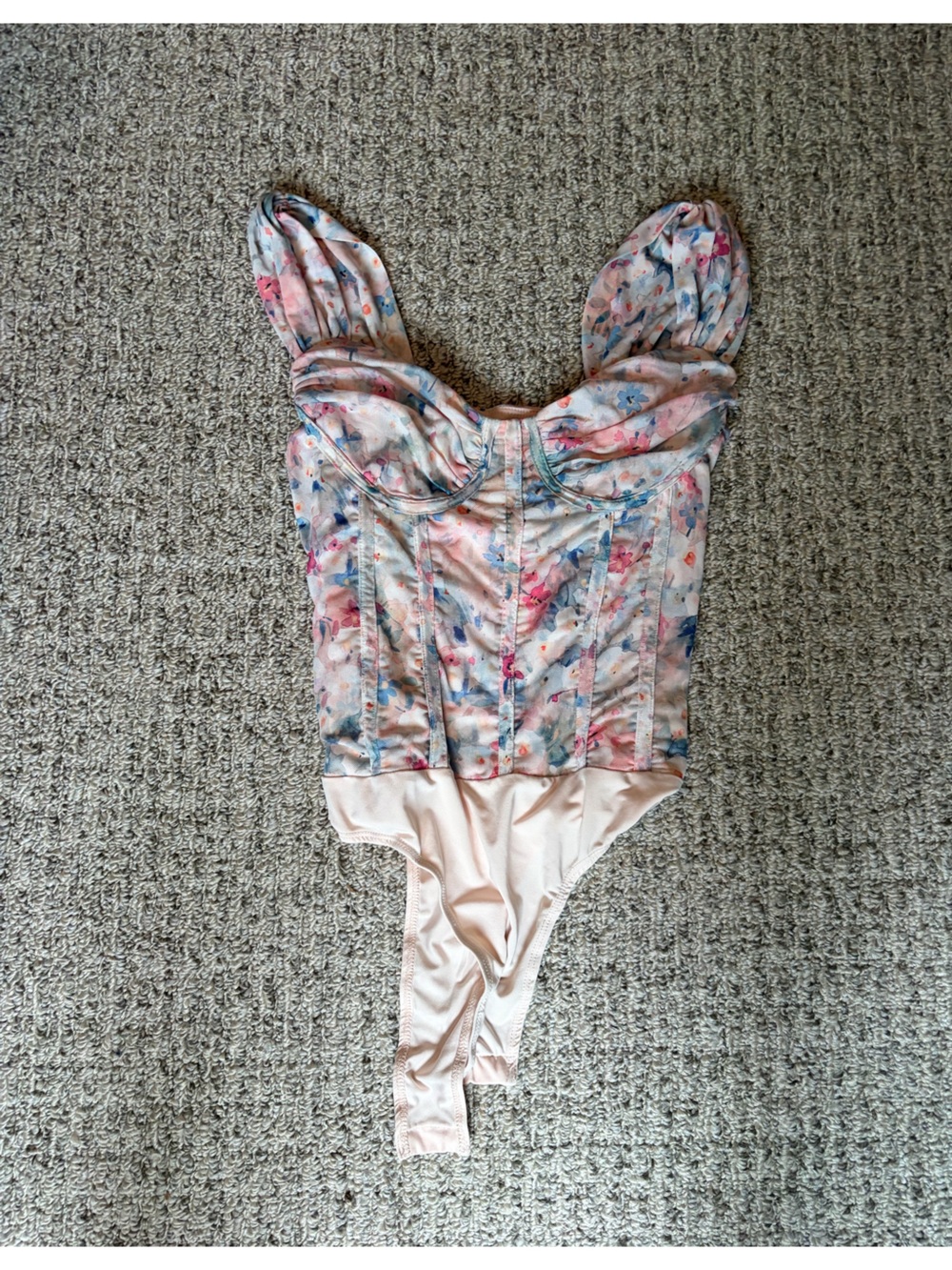 Lulu's Pastel Floral Bustier Bodysuit - Pink & Blue
